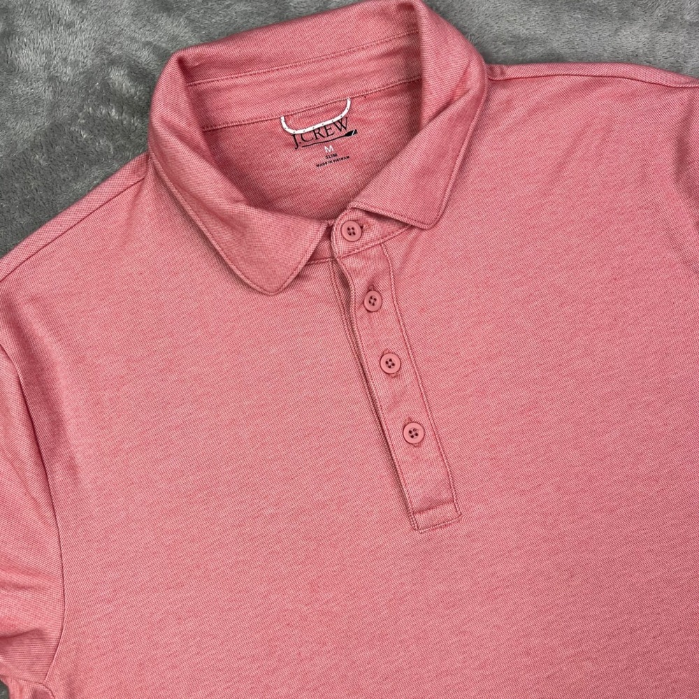 J Crew Oarsman Performance Polo Shirt Men Medium Pink Solid Slim Fit Pique Knit